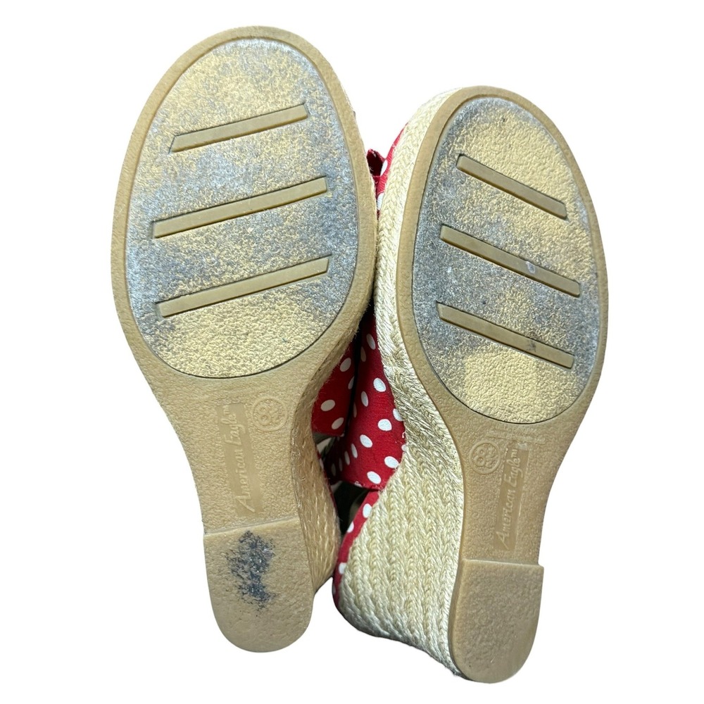 Vintage Red Polka Dot Slingback Wedge Heels Size 8.5 Retro Pinup Parisian Chic - Picture 10 of 12